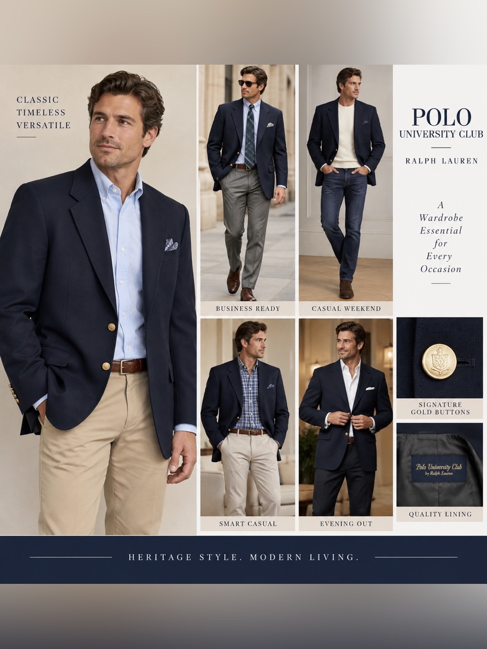 Polo University Club Ralph Lauren Men’s Navy Blue Blazer Classic Sport Coat